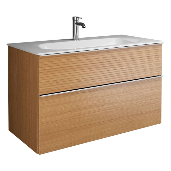 burgbad Fiumo Mineralguss-Waschtisch mit Unterschrank 102 cm, mit Griff G0146, oben mit Plissée-Struktur