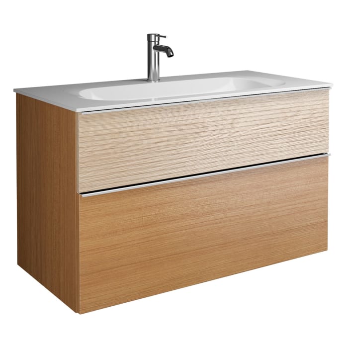 burgbad Fiumo Mineralguss-Waschtisch mit Unterschrank 102 cm, mit Griff G0146, oben mit Plissée-Struktur