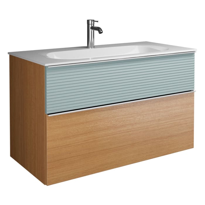 burgbad Fiumo Mineralguss-Waschtisch mit Unterschrank 102 cm, mit Griff G0146, oben mit Plissée-Struktur