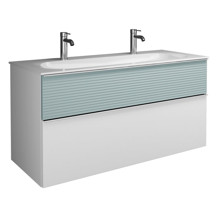 burgbad Fiumo Mineralguss-Waschtisch mit Unterschrank 122 cm, mit 2 Hahnlöcher, mit Griff G0146, oben mit Plissée-Struktur