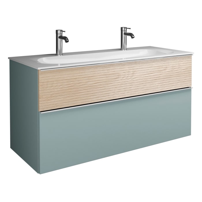 burgbad Fiumo Mineralguss-Waschtisch mit Unterschrank 122 cm, mit 2 Hahnlöcher, mit Griff G0146, oben mit Plissée-Struktur