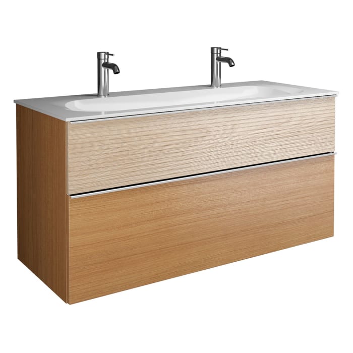 burgbad Fiumo Mineralguss-Waschtisch mit Unterschrank 122 cm, mit 2 Hahnlöcher, mit Griff G0146, oben mit Plissée-Struktur