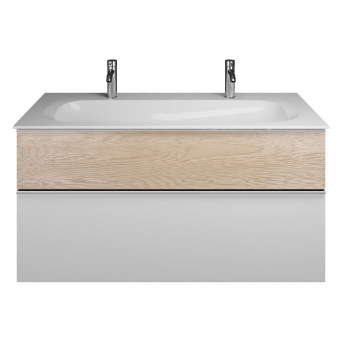 burgbad Fiumo Mineralguss-Waschtisch mit Unterschrank 122 cm, mit 2 Hahnlöcher, mit Griff G0146