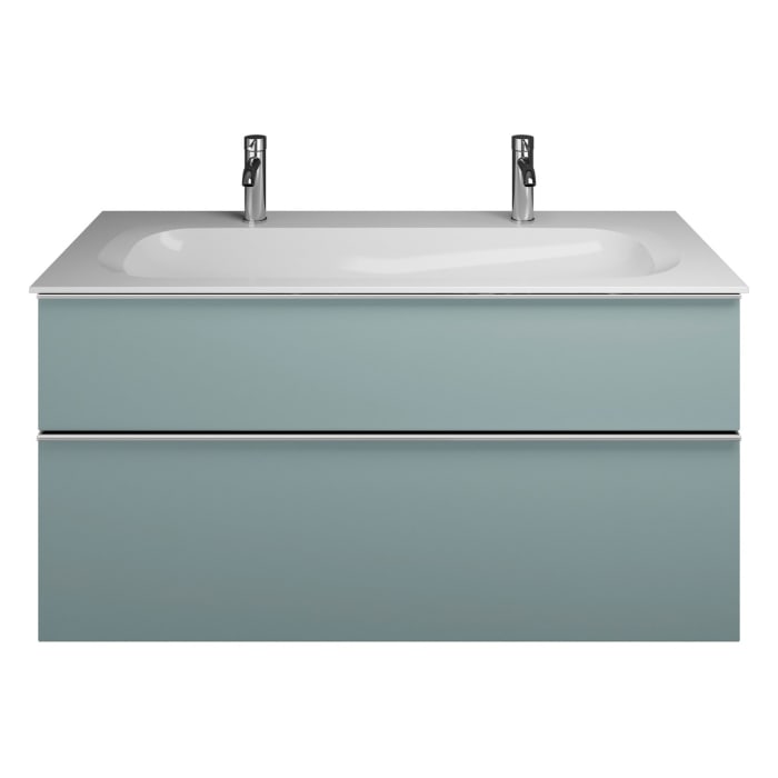 burgbad Fiumo Mineralguss-Waschtisch mit Unterschrank 122 cm, mit 2 Hahnlöcher, mit Griff G0146