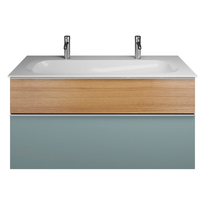 burgbad Fiumo Mineralguss-Waschtisch mit Unterschrank 122 cm, mit 2 Hahnlöcher, mit Griff G0146