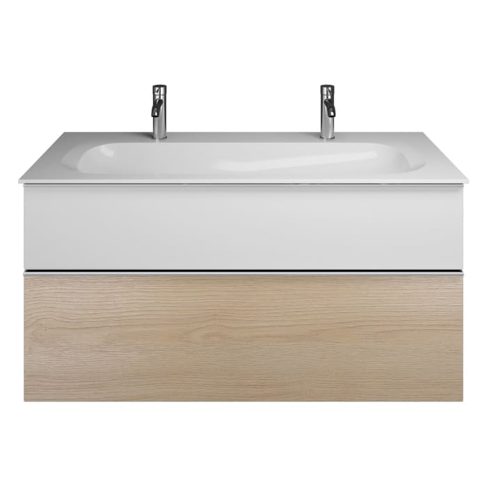 burgbad Fiumo Mineralguss-Waschtisch mit Unterschrank 122 cm, mit 2 Hahnlöcher, mit Griff G0146