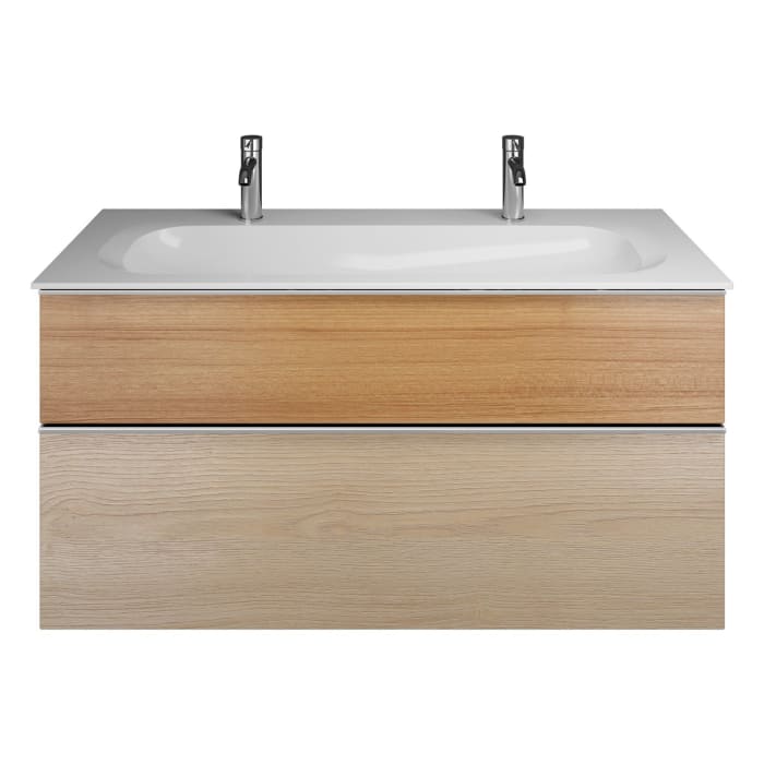 burgbad Fiumo Mineralguss-Waschtisch mit Unterschrank 122 cm, mit 2 Hahnlöcher, mit Griff G0146