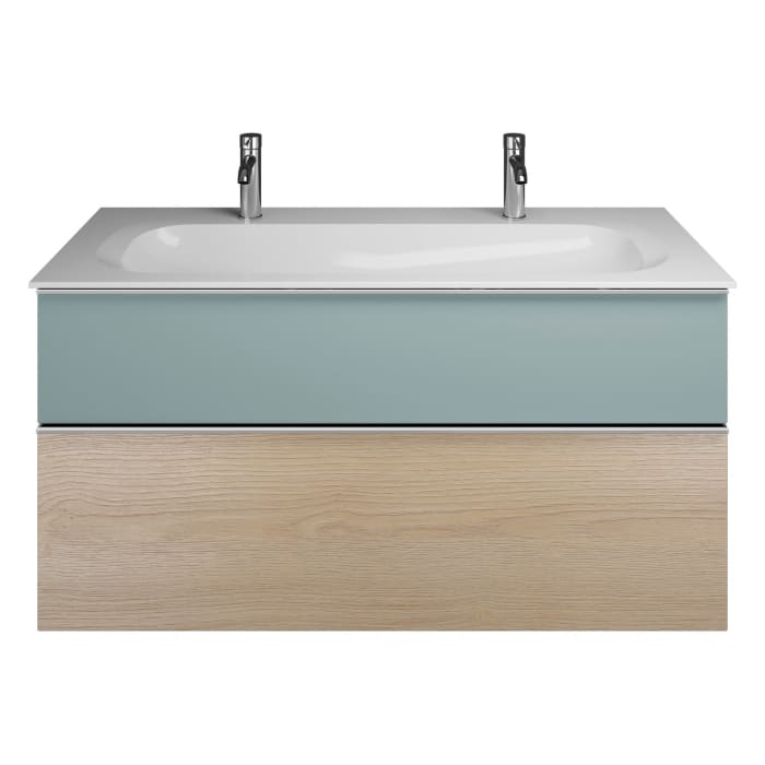 burgbad Fiumo Mineralguss-Waschtisch mit Unterschrank 122 cm, mit 2 Hahnlöcher, mit Griff G0146