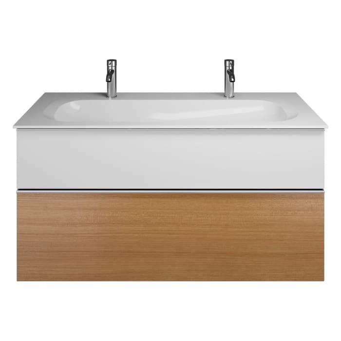 burgbad Fiumo Mineralguss-Waschtisch mit Unterschrank 122 cm, mit 2 Hahnlöcher, mit Griff G0146