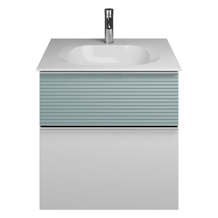 burgbad Fiumo Mineralguss-Waschtisch mit Unterschrank 62 cm, mit Griff G0146, oben mit Plissée-Struktur