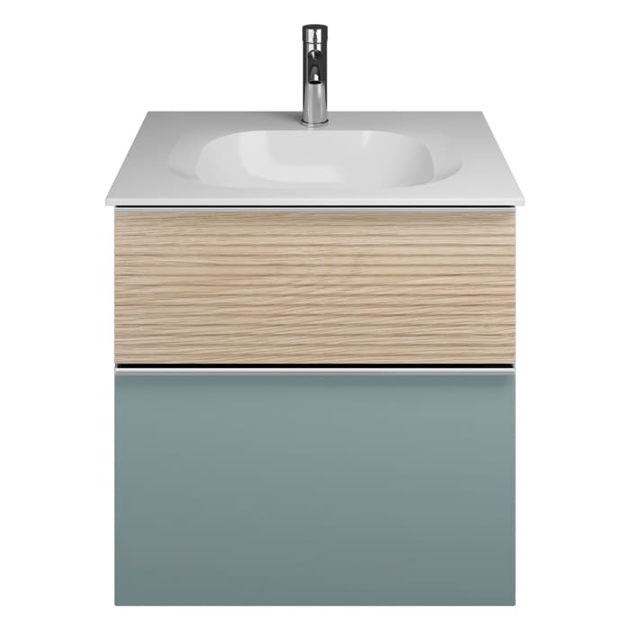 burgbad Fiumo Mineralguss-Waschtisch mit Unterschrank 62 cm, mit Griff G0146, oben mit Plissée-Struktur