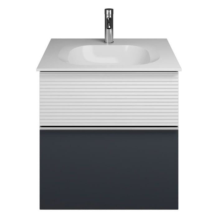 burgbad Fiumo Mineralguss-Waschtisch mit Unterschrank 62 cm, mit Griff G0146, oben mit Plissée-Struktur