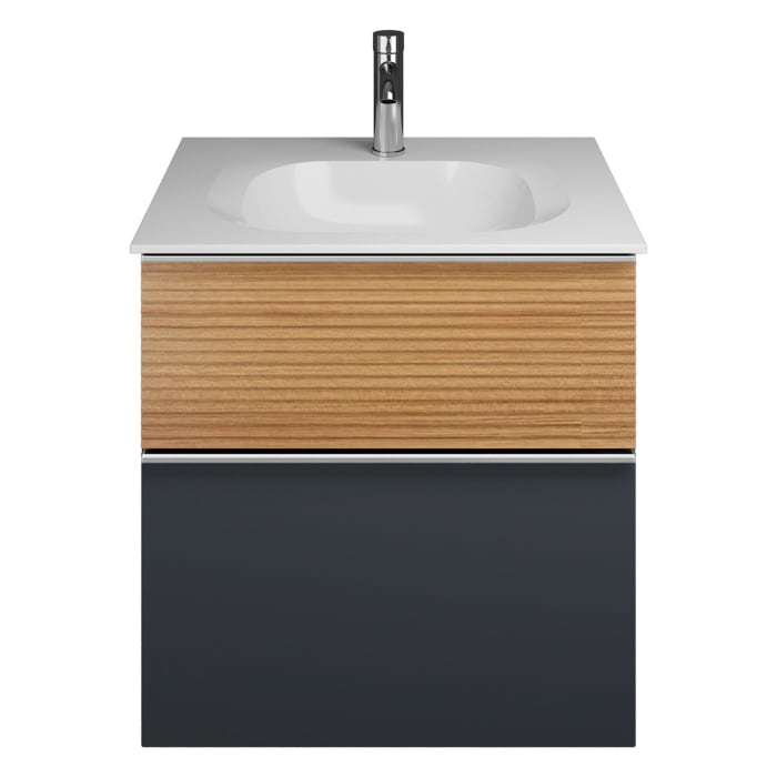 burgbad Fiumo Mineralguss-Waschtisch mit Unterschrank 62 cm, mit Griff G0146, oben mit Plissée-Struktur