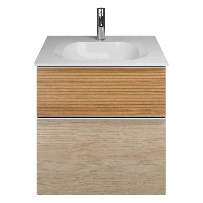 burgbad Fiumo Mineralguss-Waschtisch mit Unterschrank 62 cm, mit Griff G0146, oben mit Plissée-Struktur