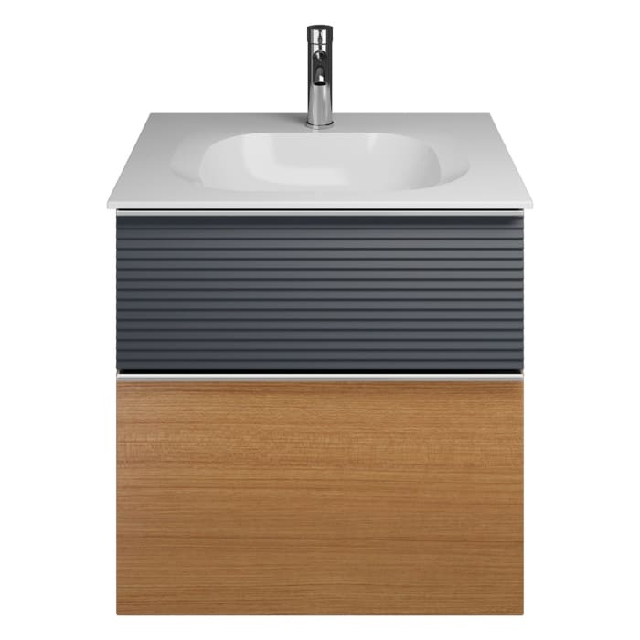 burgbad Fiumo Mineralguss-Waschtisch mit Unterschrank 62 cm, mit Griff G0146, oben mit Plissée-Struktur