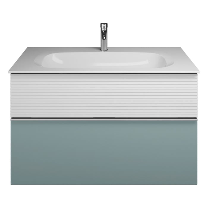 burgbad Fiumo Mineralguss-Waschtisch mit Unterschrank 102 cm, mit Griff G0146, oben mit Plissée-Struktur