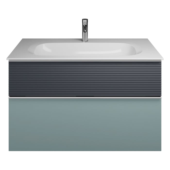 burgbad Fiumo Mineralguss-Waschtisch mit Unterschrank 102 cm, mit Griff G0146, oben mit Plissée-Struktur