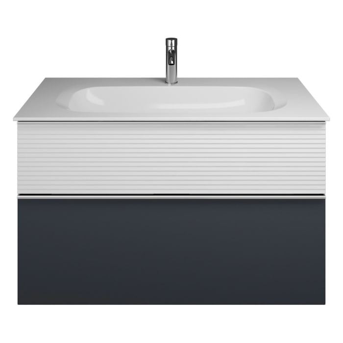 burgbad Fiumo Mineralguss-Waschtisch mit Unterschrank 102 cm, mit Griff G0146, oben mit Plissée-Struktur