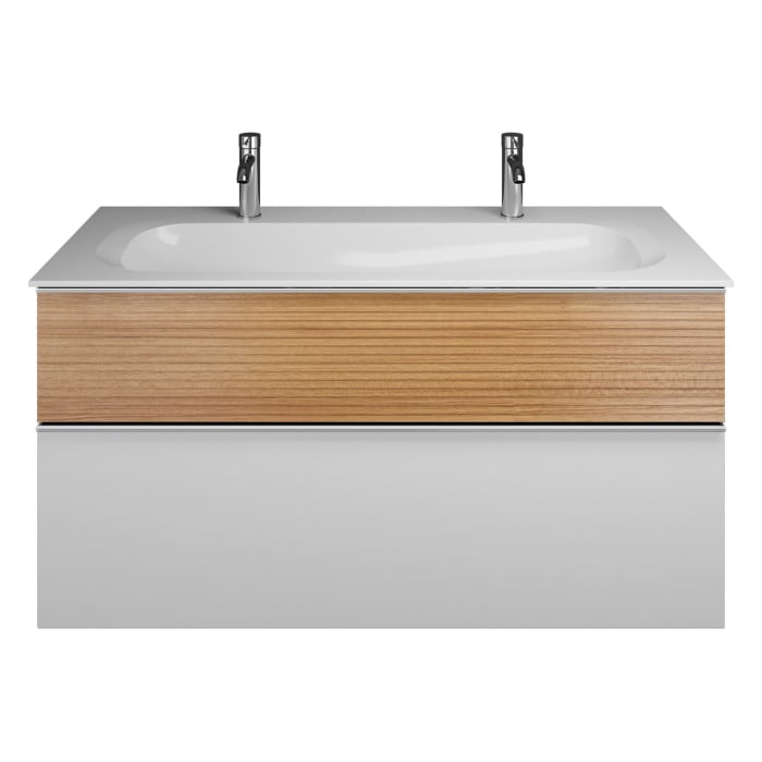 burgbad Fiumo Mineralguss-Waschtisch mit Unterschrank 122 cm, mit 2 Hahnlöcher, mit Griff G0146, oben mit Plissée-Struktur