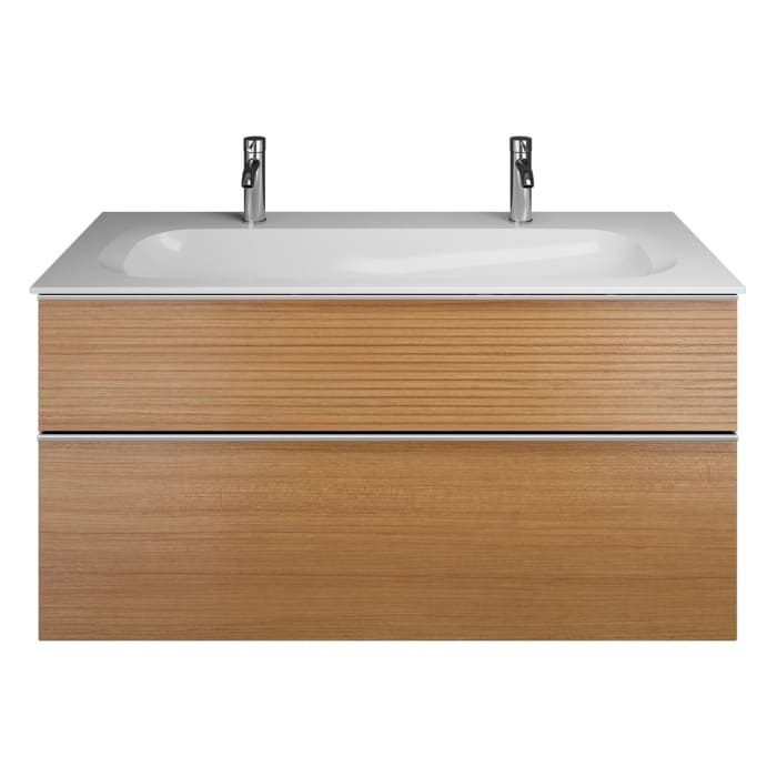 burgbad Fiumo Mineralguss-Waschtisch mit Unterschrank 122 cm, mit 2 Hahnlöcher, mit Griff G0146, oben mit Plissée-Struktur