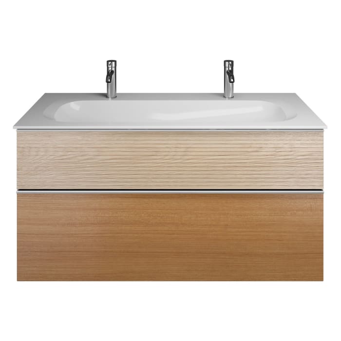 burgbad Fiumo Mineralguss-Waschtisch mit Unterschrank 122 cm, mit 2 Hahnlöcher, mit Griff G0146, oben mit Plissée-Struktur