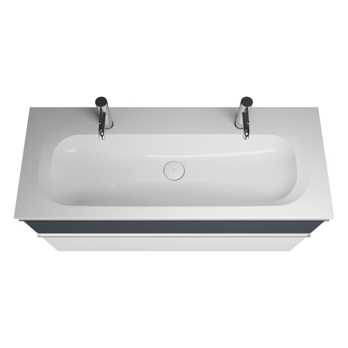 burgbad Fiumo Mineralguss-Waschtisch mit Unterschrank 122 cm, mit 2 Hahnlöcher, mit Griff G0146