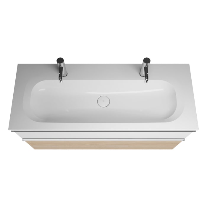 burgbad Fiumo Mineralguss-Waschtisch mit Unterschrank 122 cm, mit 2 Hahnlöcher, mit Griff G0146