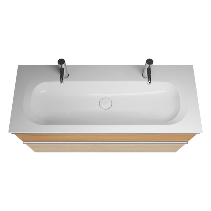 burgbad Fiumo Mineralguss-Waschtisch mit Unterschrank 122 cm, mit 2 Hahnlöcher, mit Griff G0146