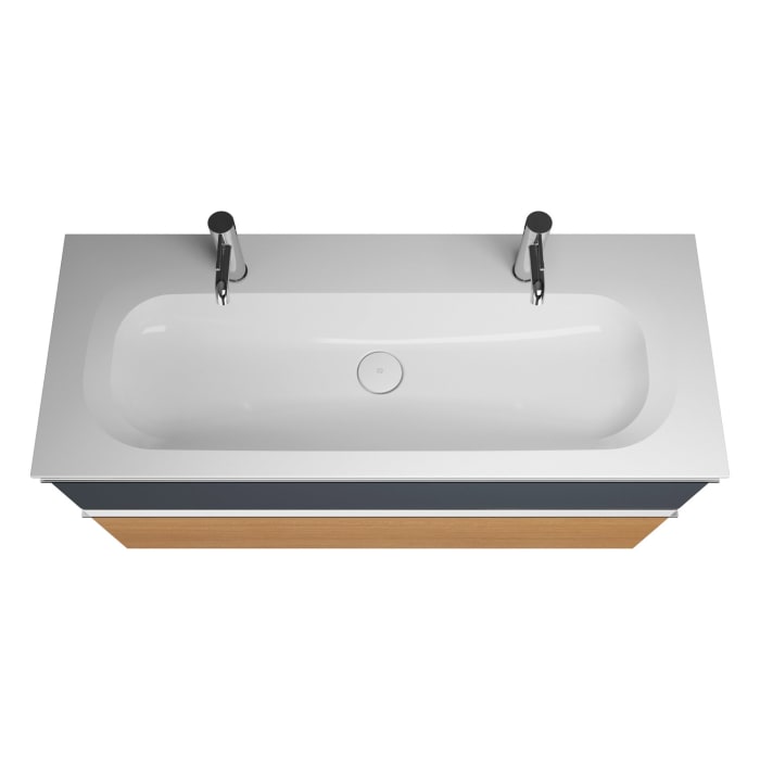 burgbad Fiumo Mineralguss-Waschtisch mit Unterschrank 122 cm, mit 2 Hahnlöcher, mit Griff G0146