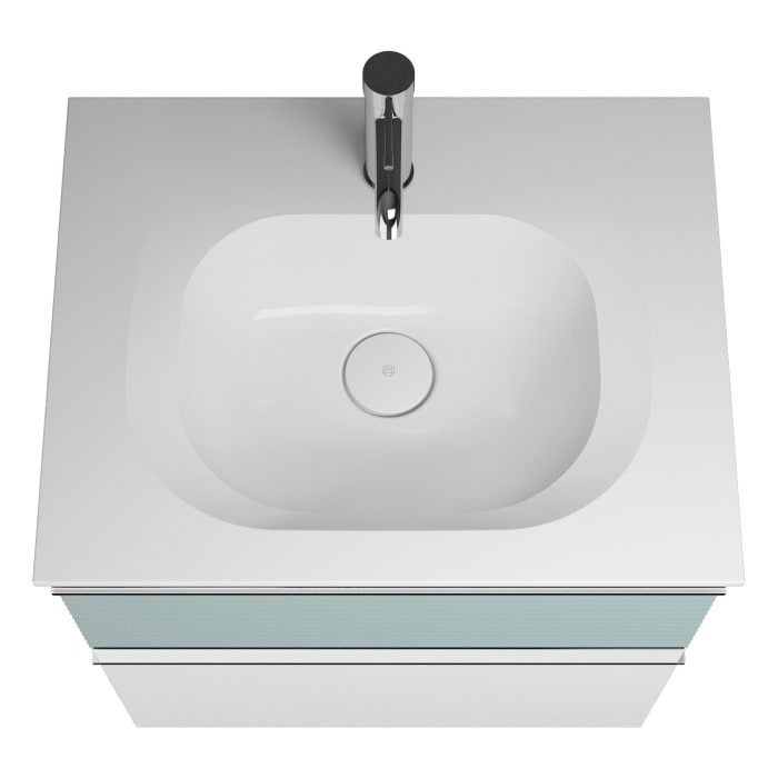 burgbad Fiumo Mineralguss-Waschtisch mit Unterschrank 62 cm, mit Griff G0146, oben mit Plissée-Struktur