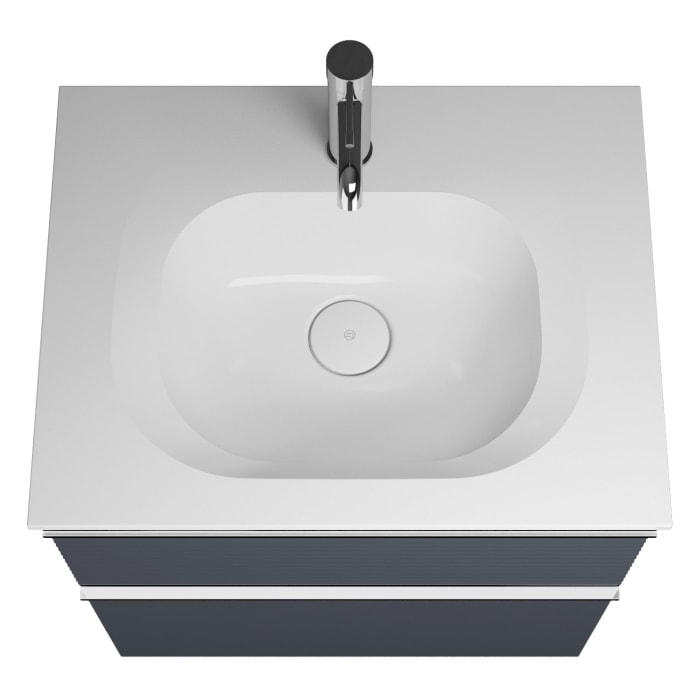 burgbad Fiumo Mineralguss-Waschtisch mit Unterschrank 62 cm, mit Griff G0146, oben mit Plissée-Struktur