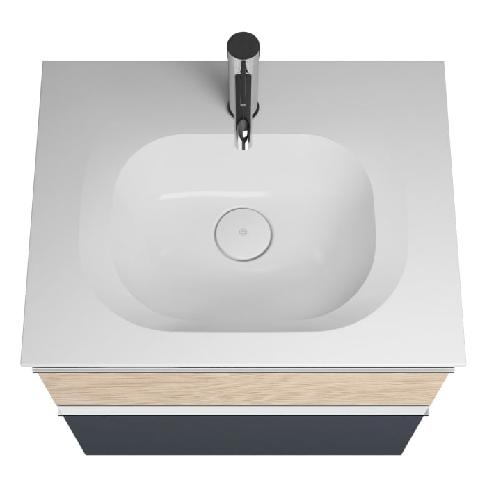 burgbad Fiumo Mineralguss-Waschtisch mit Unterschrank 62 cm, mit Griff G0146, oben mit Plissée-Struktur