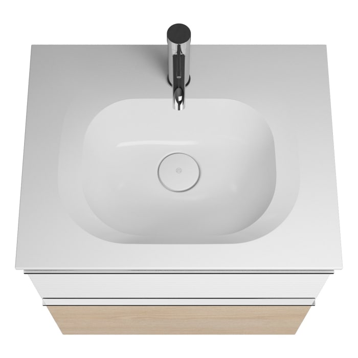 burgbad Fiumo Mineralguss-Waschtisch mit Unterschrank 62 cm, mit Griff G0146, oben mit Plissée-Struktur