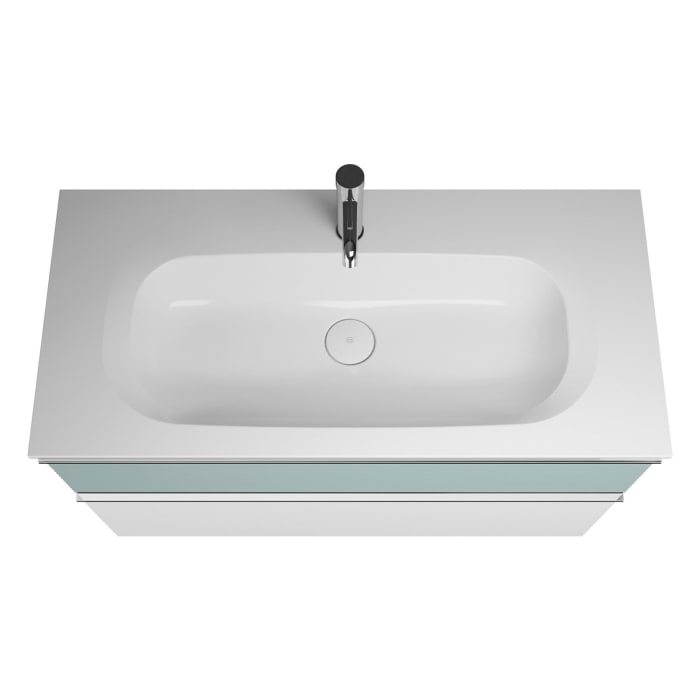 burgbad Fiumo Mineralguss-Waschtisch mit Unterschrank 102 cm, mit Griff G0146, oben mit Plissée-Struktur