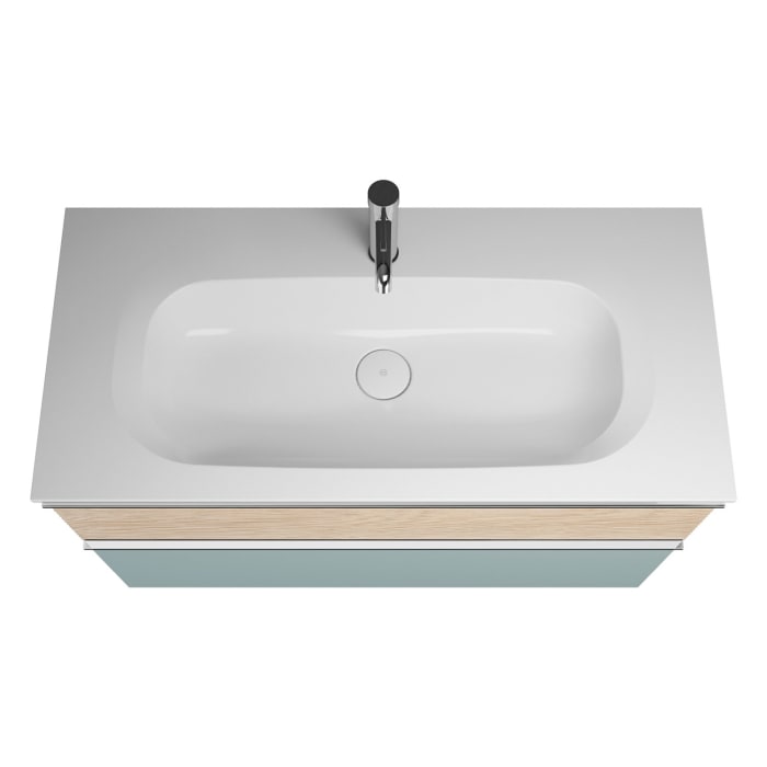 burgbad Fiumo Mineralguss-Waschtisch mit Unterschrank 102 cm, mit Griff G0146, oben mit Plissée-Struktur