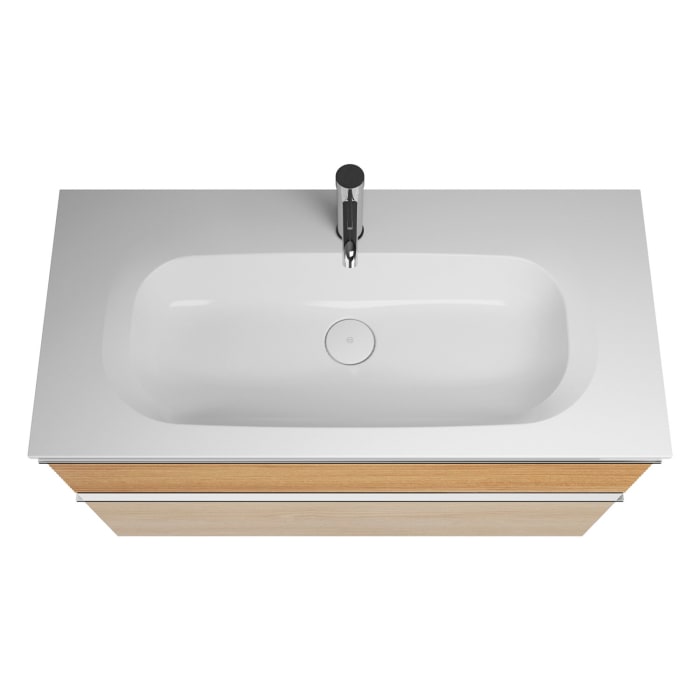 burgbad Fiumo Mineralguss-Waschtisch mit Unterschrank 102 cm, mit Griff G0146, oben mit Plissée-Struktur