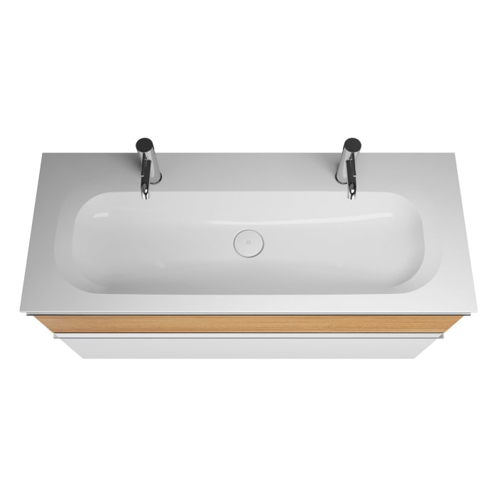 burgbad Fiumo Mineralguss-Waschtisch mit Unterschrank 122 cm, mit 2 Hahnlöcher, mit Griff G0146, oben mit Plissée-Struktur