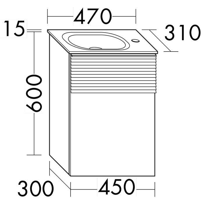 burgbad Fiumo Mineralguss-Waschtisch mit Unterschrank 47 cm, mit 1 Tür mit mit Plissée-Struktur Anschlag links, mit Griff G0223