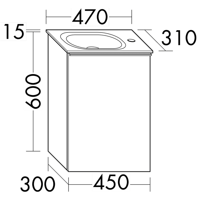 burgbad Fiumo Mineralguss-Waschtisch mit Unterschrank 47 cm, mit 1 Tür, Anschlag rechts, mit Griff G0146
