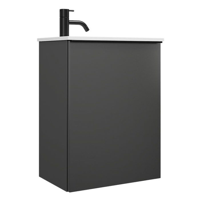 burgbad Fiumo Mineralguss-Waschtisch mit Unterschrank 47 cm, mit 1 Tür, Anschlag links, mit Griff G0200