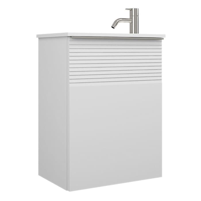 burgbad Fiumo Mineralguss-Waschtisch mit Unterschrank 47 cm, mit 1 Tür mit mit Plissée-Struktur Anschlag rechts, mit Griff G0146