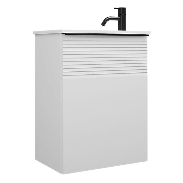 burgbad Fiumo Mineralguss-Waschtisch mit Unterschrank 47 cm, mit 1 Tür mit mit Plissée-Struktur Anschlag rechts, mit Griff G0200