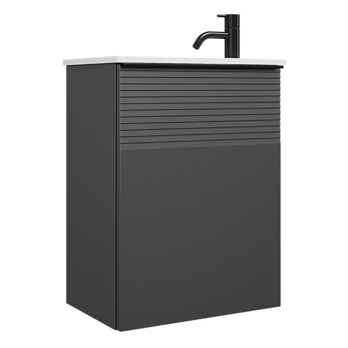 burgbad Fiumo Mineralguss-Waschtisch mit Unterschrank 47 cm, mit 1 Tür mit mit Plissée-Struktur Anschlag rechts, mit Griff G0200