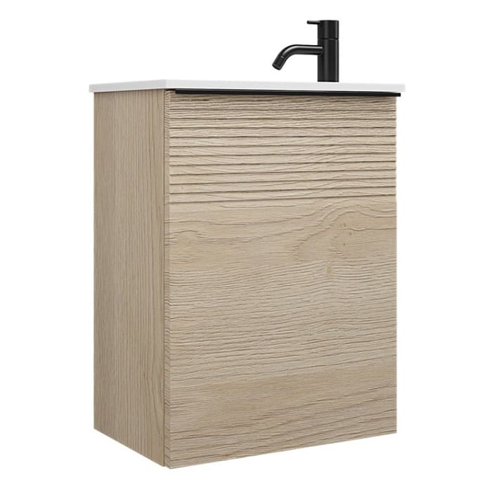 burgbad Fiumo Mineralguss-Waschtisch mit Unterschrank 47 cm, mit 1 Tür mit mit Plissée-Struktur Anschlag rechts, mit Griff G0200