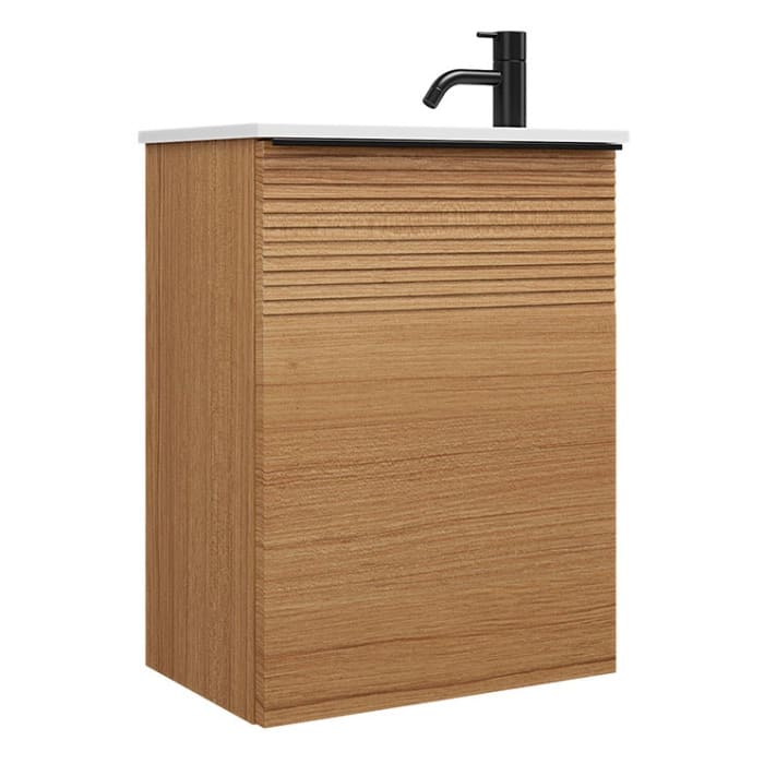 burgbad Fiumo Mineralguss-Waschtisch mit Unterschrank 47 cm, mit 1 Tür mit mit Plissée-Struktur Anschlag rechts, mit Griff G0200