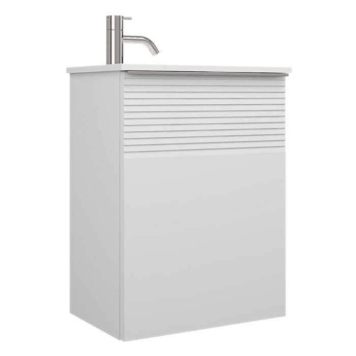 burgbad Fiumo Mineralguss-Waschtisch mit Unterschrank 47 cm, mit 1 Tür mit mit Plissée-Struktur Anschlag links, mit Griff G0146