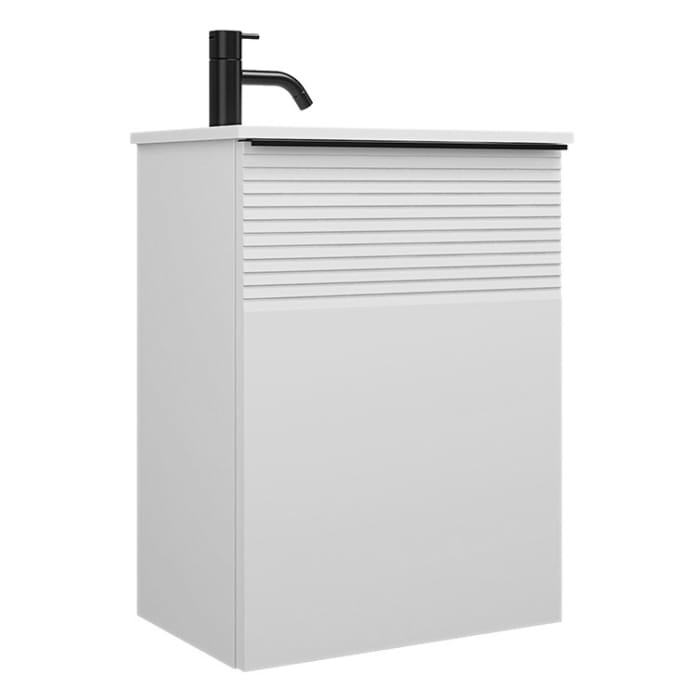 burgbad Fiumo Mineralguss-Waschtisch mit Unterschrank 47 cm, mit 1 Tür mit mit Plissée-Struktur Anschlag links, mit Griff G0200