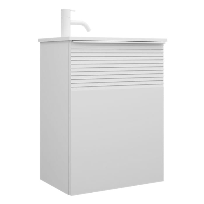 burgbad Fiumo Mineralguss-Waschtisch mit Unterschrank 47 cm, mit 1 Tür mit mit Plissée-Struktur Anschlag links, mit Griff G0223