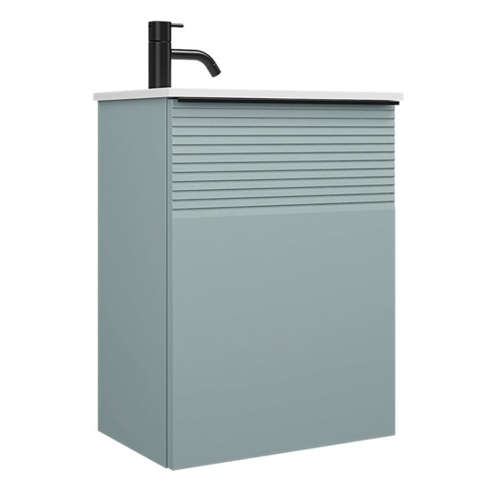 burgbad Fiumo Mineralguss-Waschtisch mit Unterschrank 47 cm, mit 1 Tür mit mit Plissée-Struktur Anschlag links, mit Griff G0200