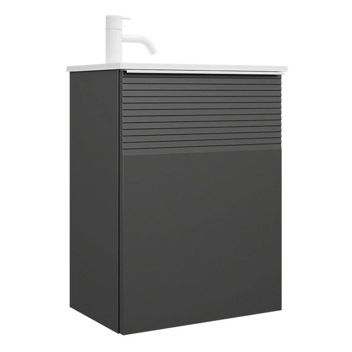 burgbad Fiumo Mineralguss-Waschtisch mit Unterschrank 47 cm, mit 1 Tür mit mit Plissée-Struktur Anschlag links, mit Griff G0223